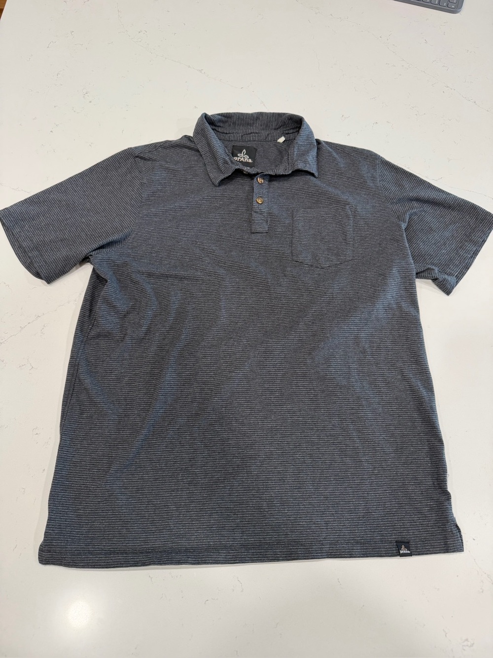 Prana Men’s Black & Gray Striped Polo - Large
